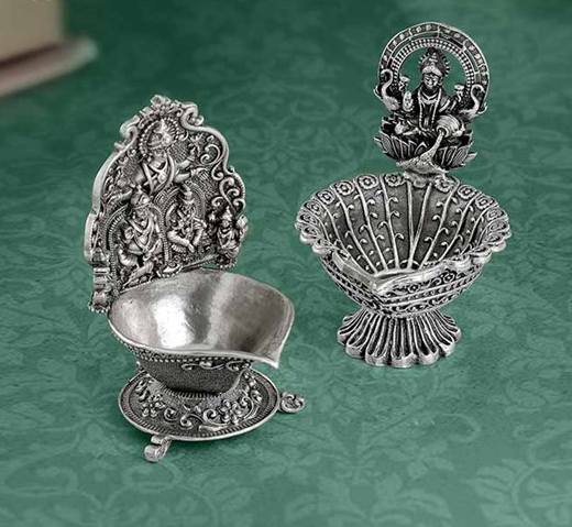 Chandi Mahal Silver Diya In Laxmi Motif